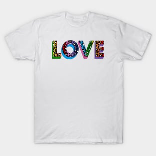 Rainbow Leopard Spots Print Love Word Art T-Shirt